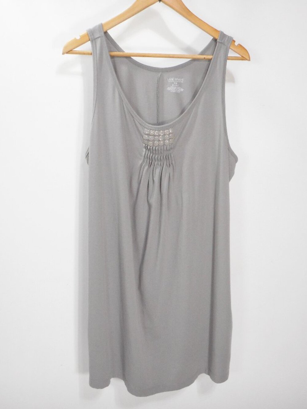 Lane Bryant Women's 18 / 20 Gray Sleeveless Top Pullover Beaded Pintuck Tank